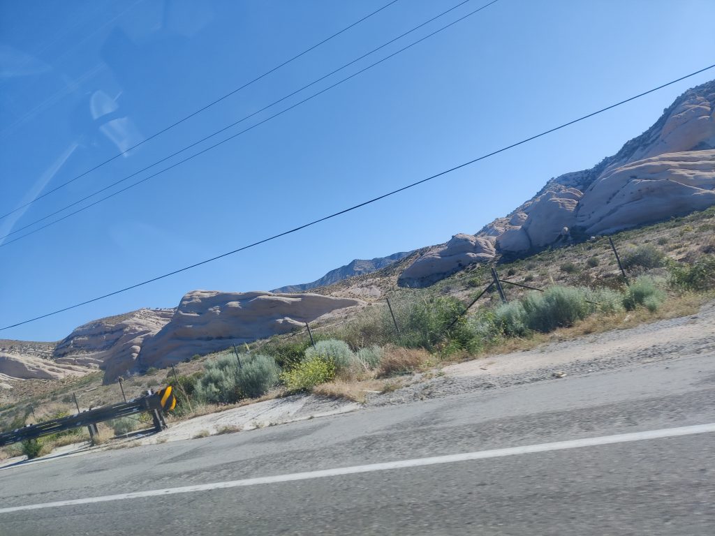 View from a car of the desert